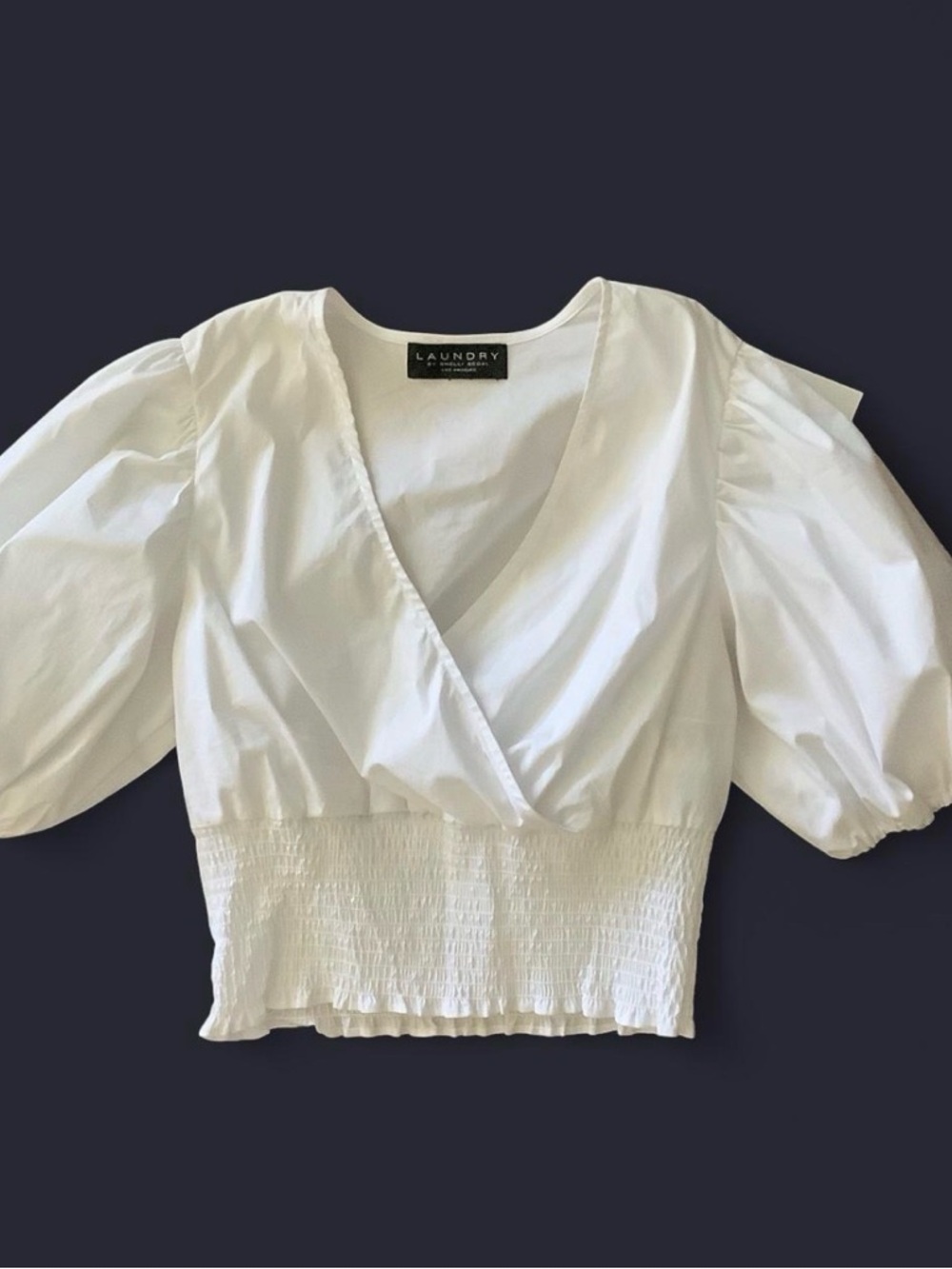 Laundry By Shelli Segal White Puff Sleeve Wrap Top
